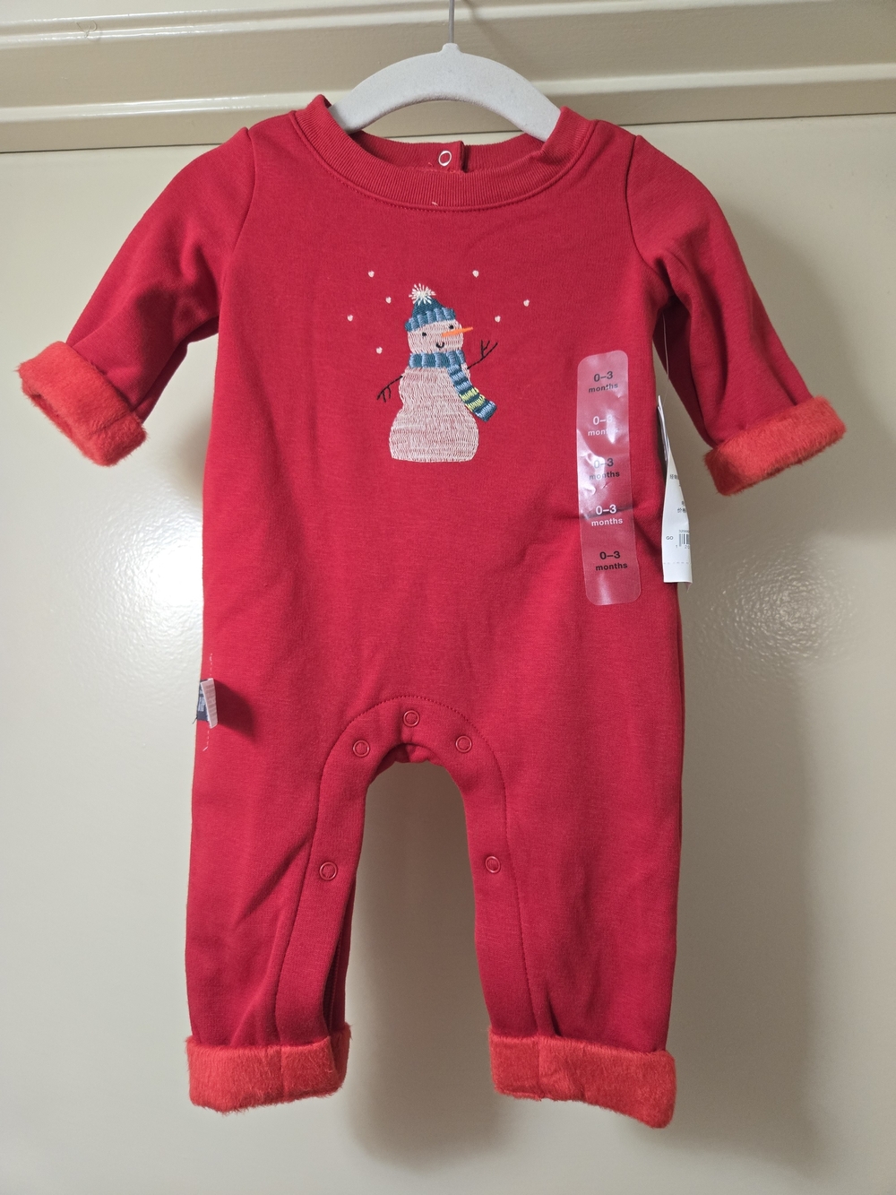 GAP Red Snowman Fleece-Lined Baby One-Piece Footie